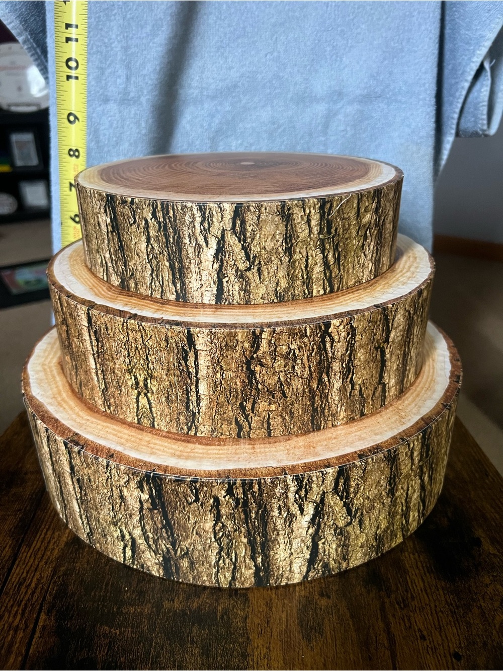 Faux round wood look cardboard 8”,10” & 12” dessert stand